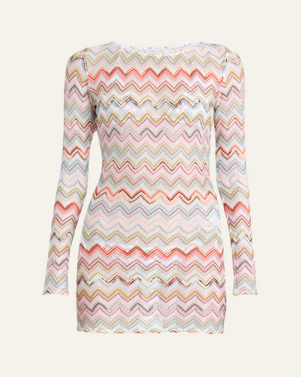 Sheer Chevron Mini Dress Coverup